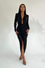 Ailiyah Metallic V-neck Slit Midi Dress - Image 12