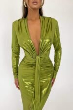 Ailiyah Metallic V-neck Slit Midi Dress - Image 23