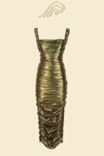 Alyssa Metallic Drawstring Gathered Midi Dress - Image 6