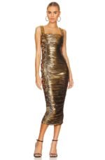 Alyssa Metallic Drawstring Gathered Midi Dress - Image 3