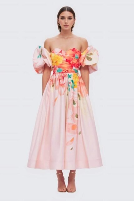 Audrey Floral Printed Off-shoulder Midi Dress