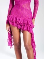 Belen Backless Ruffle Lace Mini Dress - Image 9