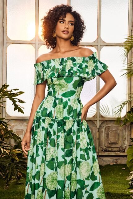 Bess Printed Ruffle Off-shoulder Tiered Maxi Dress