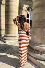 Calista Weaved Zigzag Backless Maxi Knit Dress - Image 3