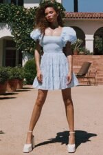 Carol Shirred Embroidered Lace Cotton Mini Dress - Image 2