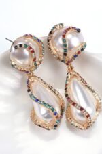 Carved Winding Diamante Pearl Drop Earrings - Image 3