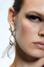 Carved Winding Diamante Pearl Drop Earrings - Image 2