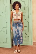 Casey Flower Print Denim Pencil Skirt