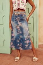 Casey Flower Print Denim Pencil Skirt - Image 3