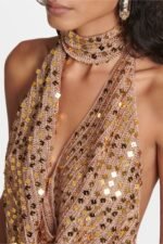 Claudia Halterneck Sequin Crochet Mini Dress - Image 3