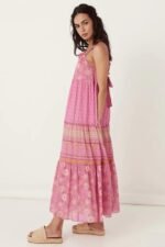 Damla Printed Gathered Halterneck Slip Maxi Dress - Image 2