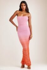 Debby Printed Gathered Mesh Corset Maxi Dress - Image 3