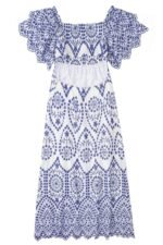 Della Embroidery Lace Ruffle Shirred Midi Dress - Image 5