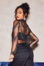 Denise Feather Beading Mesh Blouse - Image 4