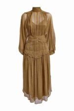 Eliza Plaids Printed Chiffon Belted Midi Dress - Image 5