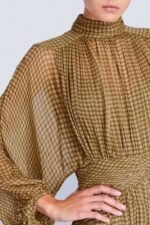 Eliza Plaids Printed Chiffon Belted Midi Dress - Image 2