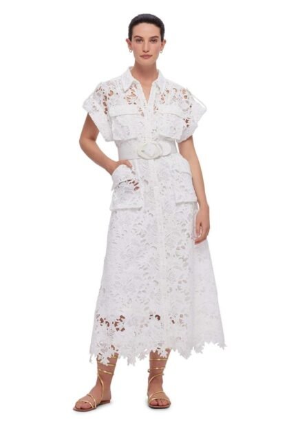 Elizabeth Short Sleeves Lace Midi Dress