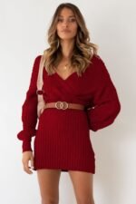 Eloise V-neck Knit Mini Dress - Image 3