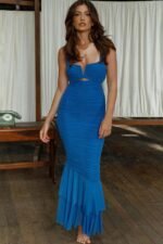 Ethel Gathered Flare Mesh Midi Dress - Image 13