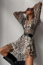 Gail Printed V-neck Belted Chiffon Mini Dress - Image 3