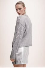 Genevieve Metallic Foiled Cable-knit Sweater - Image 4