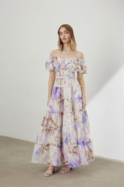 Heather Printed Ruffle Tiered Maxi Dress