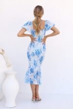 Helen Printed Sweetheart Shirred Midi Mermaid Dress - Image 9