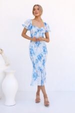 Helen Printed Sweetheart Shirred Midi Mermaid Dress - Image 4