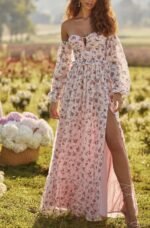 Helena Printed Embroidered Off-shoulder Maxi Dress - Image 3