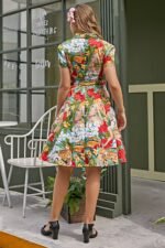 Helma Retro Printed Belted Cotton Shirt Midi Dress - Image 6