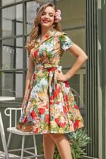Helma Retro Printed Belted Cotton Shirt Midi Dress - Image 3