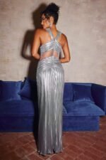 Heloise Metallic Cross Halter Neck Maxi Dress - Image 3
