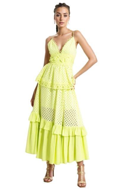 Janet V-neck Ruffle Maxi Slip Dress