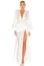 Phoebe V-neck Belted Slit Maxi Dress - Image 4