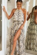 Lilian Printed Halterneck Slit Maxi Dress - Image 2