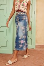 Casey Flower Print Denim Pencil Skirt - Image 5