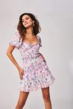 Judith Printed Ruffle Shirred Tiered Mini Dress