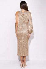 Judith Sequins Halterneck Asymmetry Midi Dress - Image 5