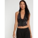 Kay Lace Trim Halter Satin Top - Image 2
