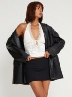 Kay Lace Trim Halter Satin Top - Image 4