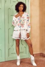 Kyndall Embroidered Floral Tassel Blouse - Image 6