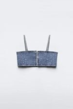 Lena Diamante Denim Crop Top - Image 8