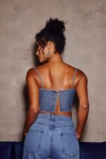 Lena Diamante Denim Crop Top - Image 5