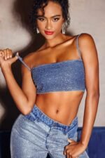 Lena Diamante Denim Crop Top