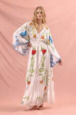 Lola Embroidered V-neck Lace Up Dress - Image 4