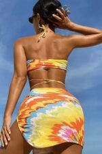 Martha Tie-dye Lace Up Three-piece Bikini Set - Image 2