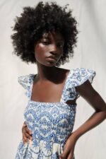 Maud Embroidered Lace Shirred Bodice Midi Dress - Image 4