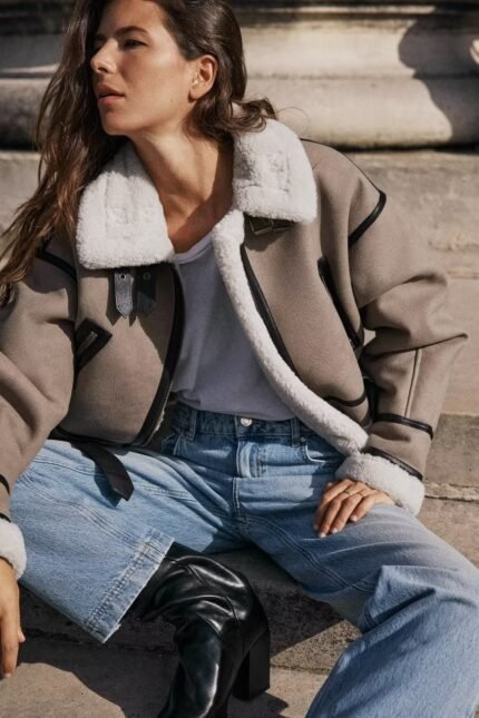 Maureen Belted Contrast Shearling Jacket