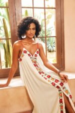 Mila Floral Embroidered V-neck Maxi Slip Dress - Image 2