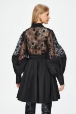 Myra Hollow Embroidered Lace Belted Mini Shirt Dress - Image 6